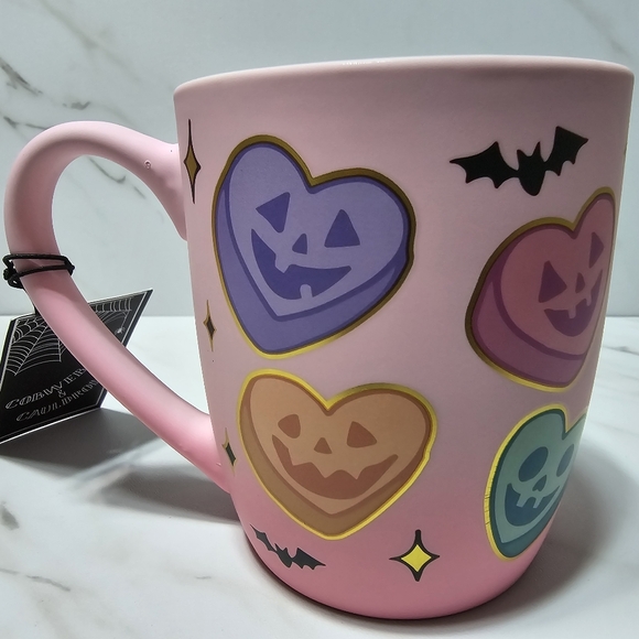 NEW Cobwebs & Cauldrons Candy Heart Pumpkin Mug pink - Picture 3 of 5